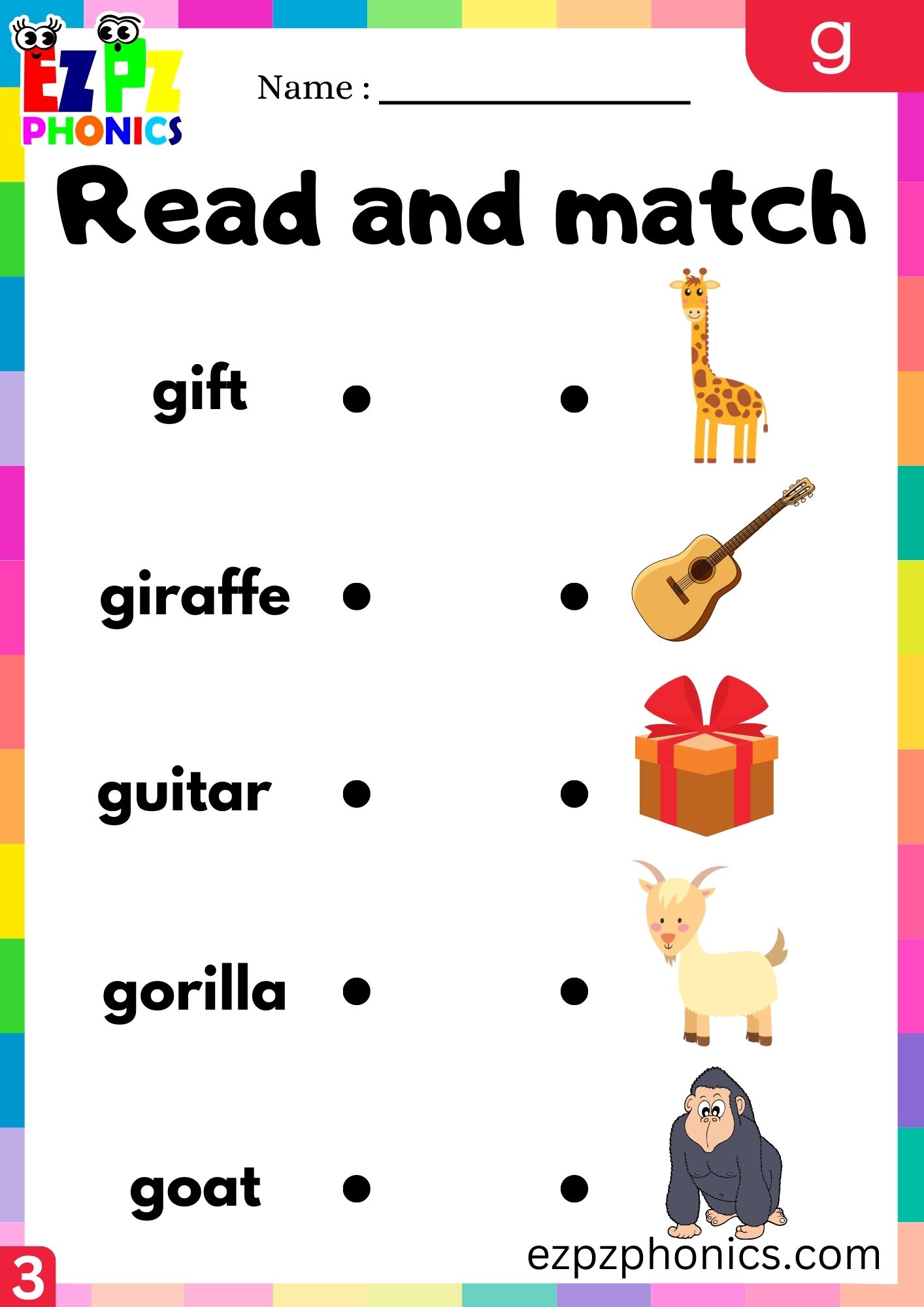 Letter g Read and Match the Images Phonics Activity Group 3